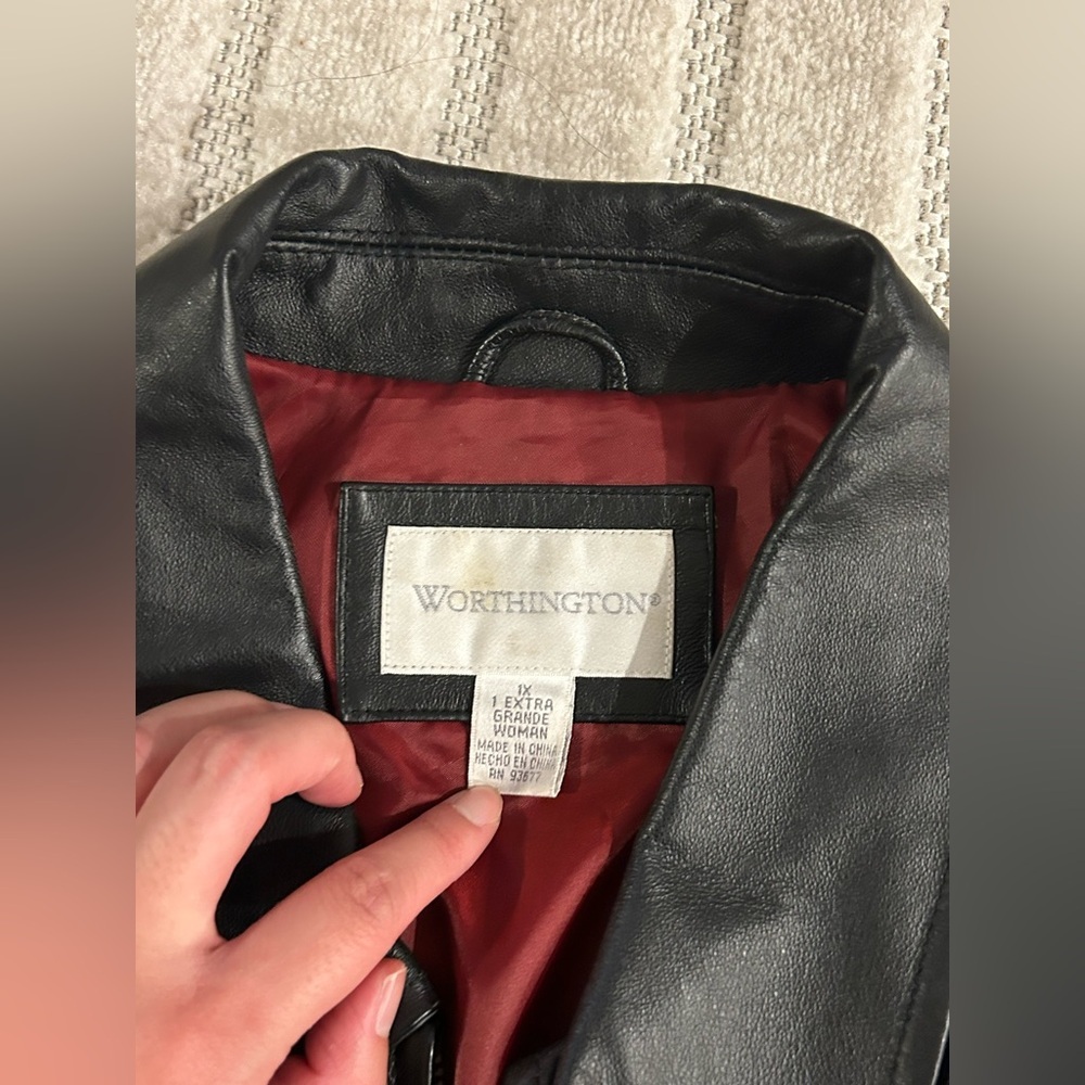 Vintage Worthington Black Leather Collared Zip Jacket - XL - Picture 4 of 11